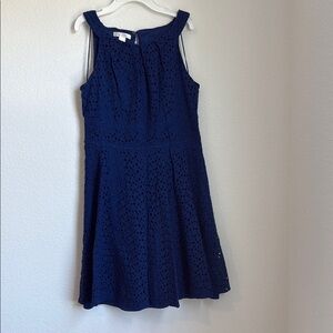 London Times Blue Square Neck Fit and Flare Mini Dress